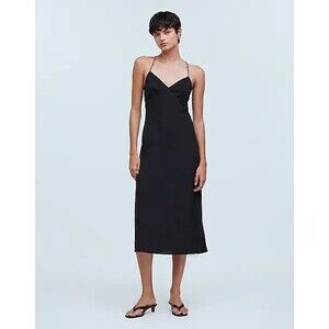 Madewell Size 2 Layton Midi Slip Dress True Black Strappy Criss Cross Back NWT